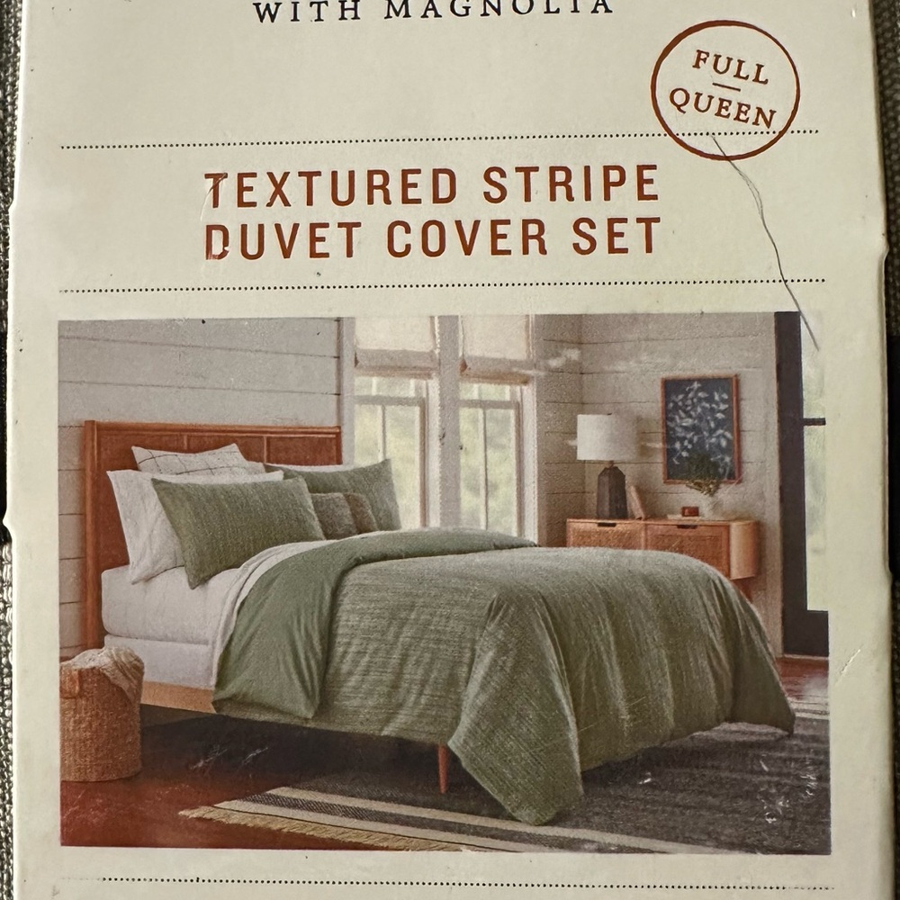 Magnolia Textured Stripe Duvet Cover Set - Olive